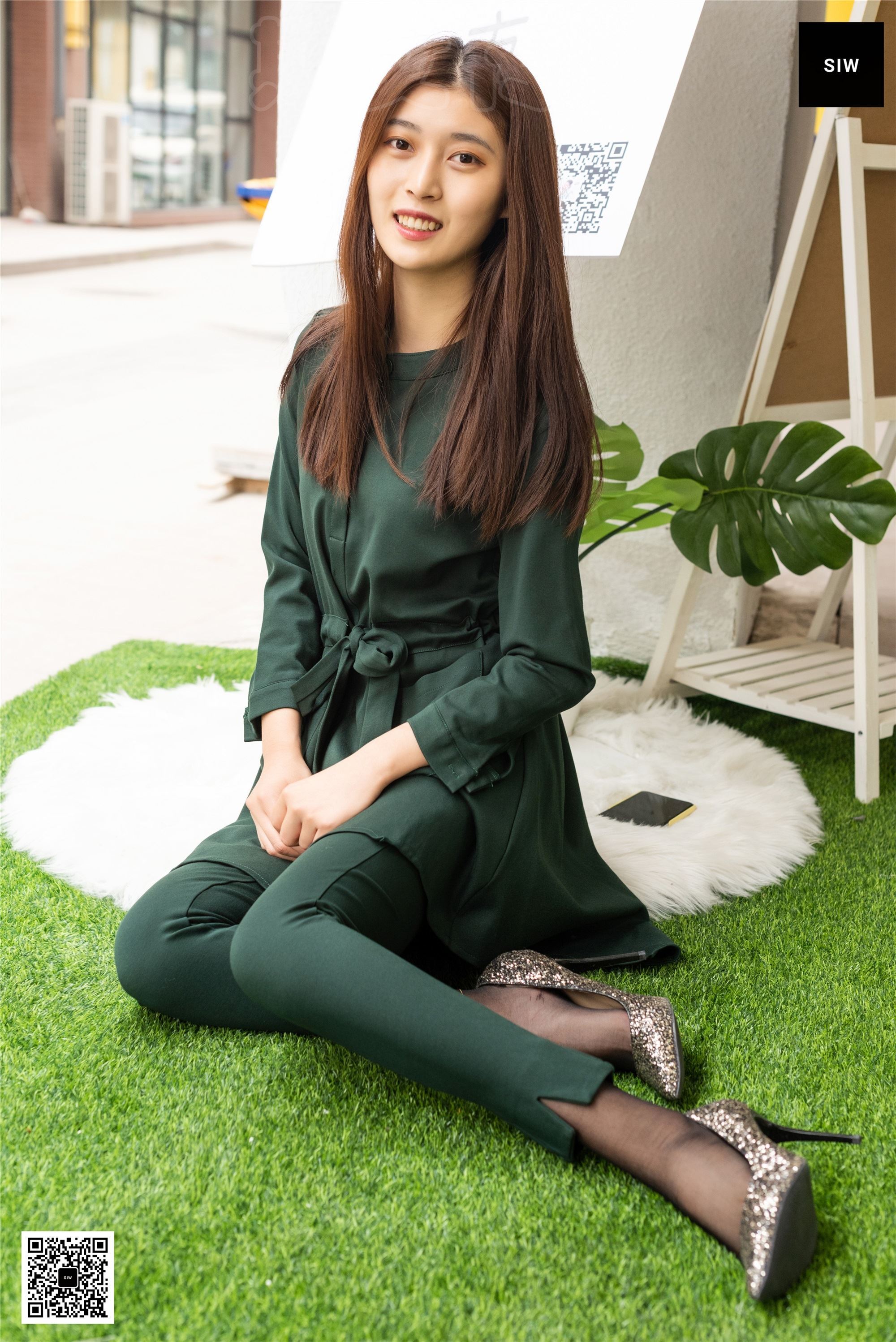 SIW斯文传媒 062 小香风墨绿纯棉气质小脚裤两件 - 甄真